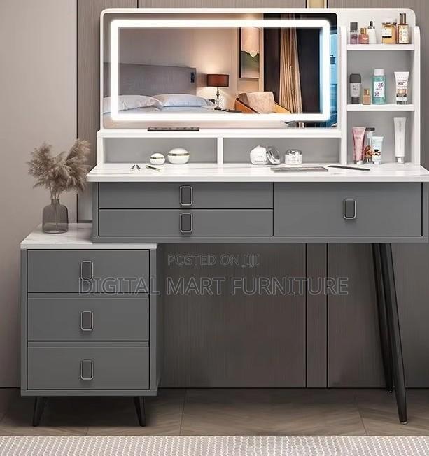 Black Modern Dressing Table With Mirror and Storage - thumbnail 3