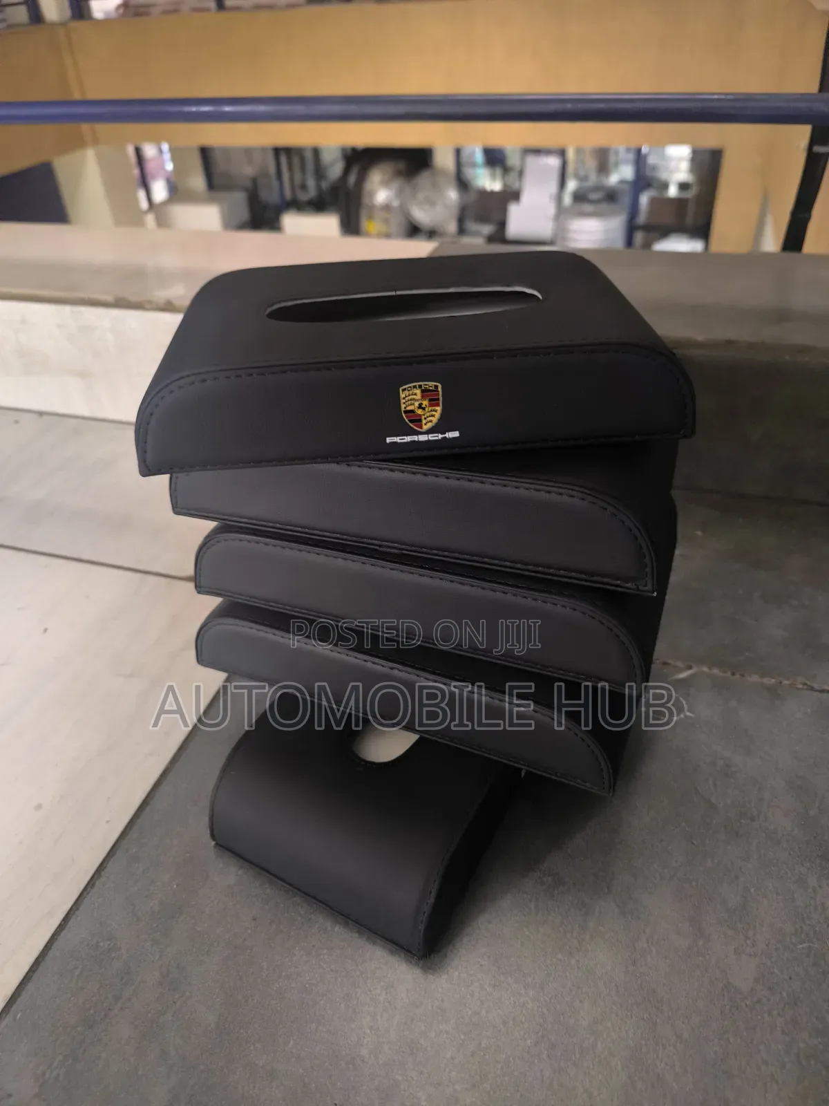Porsche Premium Pu Leather Car Tissue Holder – Dashboard Organizer
