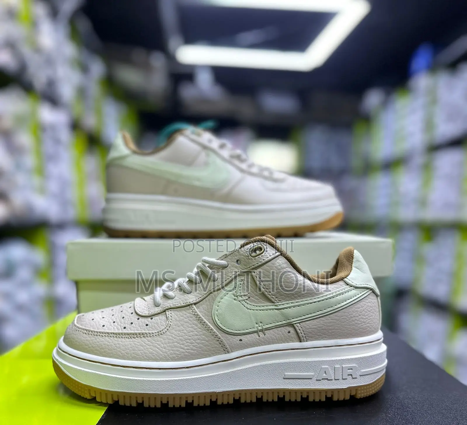 Nike Air Force 1 Luxe Sneakers in a Beige and Mint Green Colorway