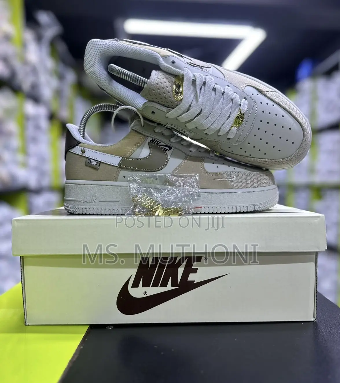 Nike Air F 1 Low Bling Sneaker in a Tan/Summit White Colorway ; 38-45