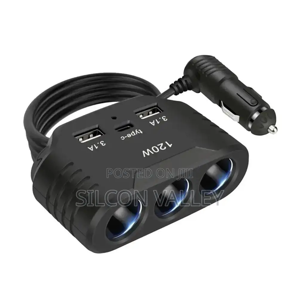 3 in 1 Usb Socket 120w Car Cigarette Lighter Splitter 12v Fast Charger