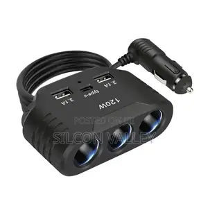 3 in 1 Usb Socket 120w Car Cigarette Lighter Splitter 12v Fast Charger