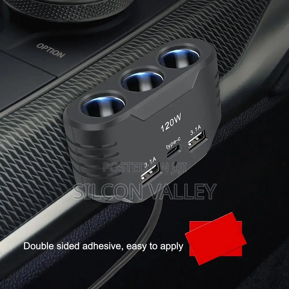 3 in 1 Usb Socket 120w Car Cigarette Lighter Splitter 12v Fast Charger