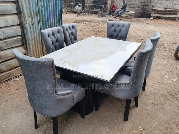 6dseater Marble Upholstered Dinner Table Set