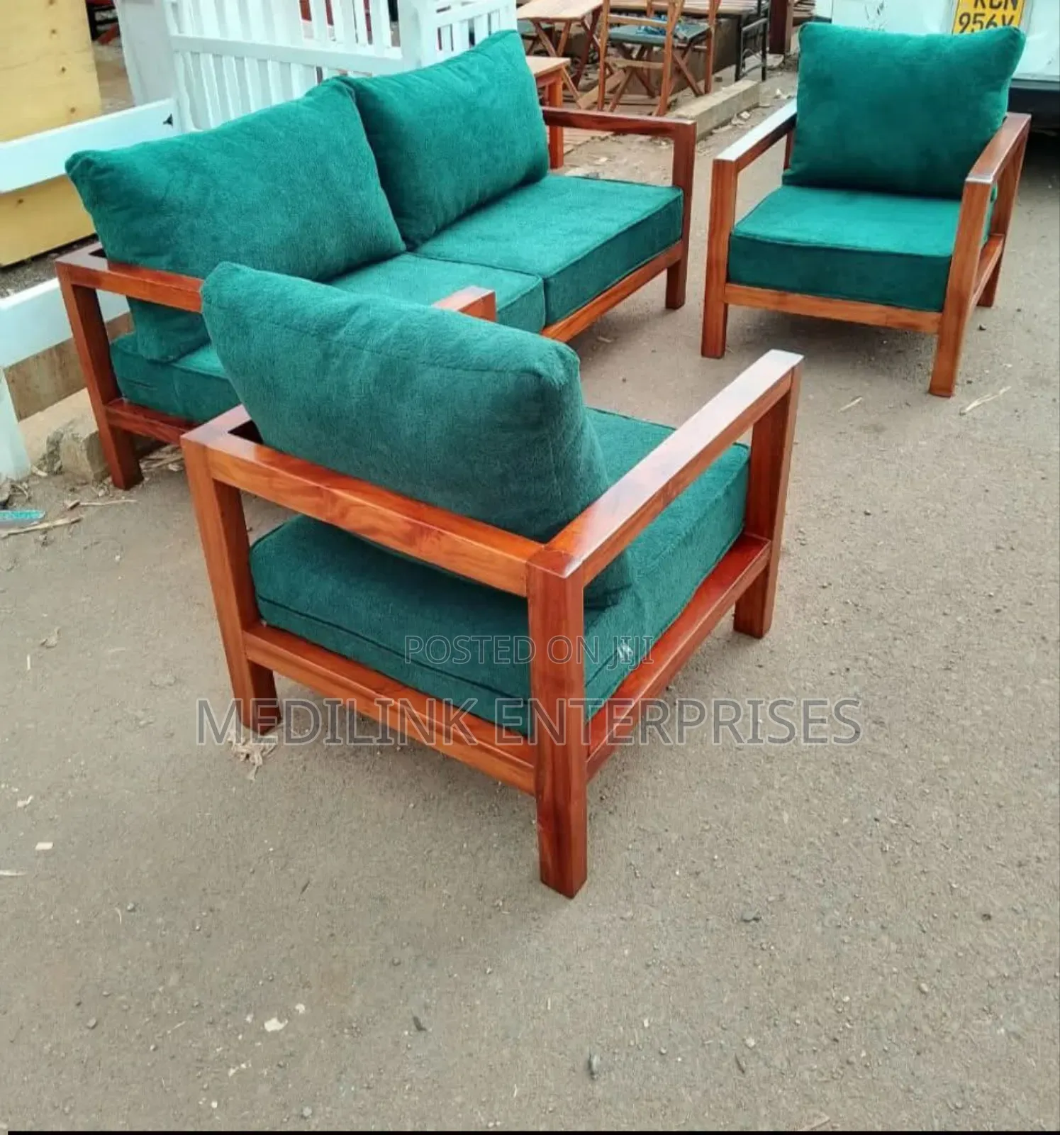 4-Seater Mahogany Upholstered Outdoor Sofa