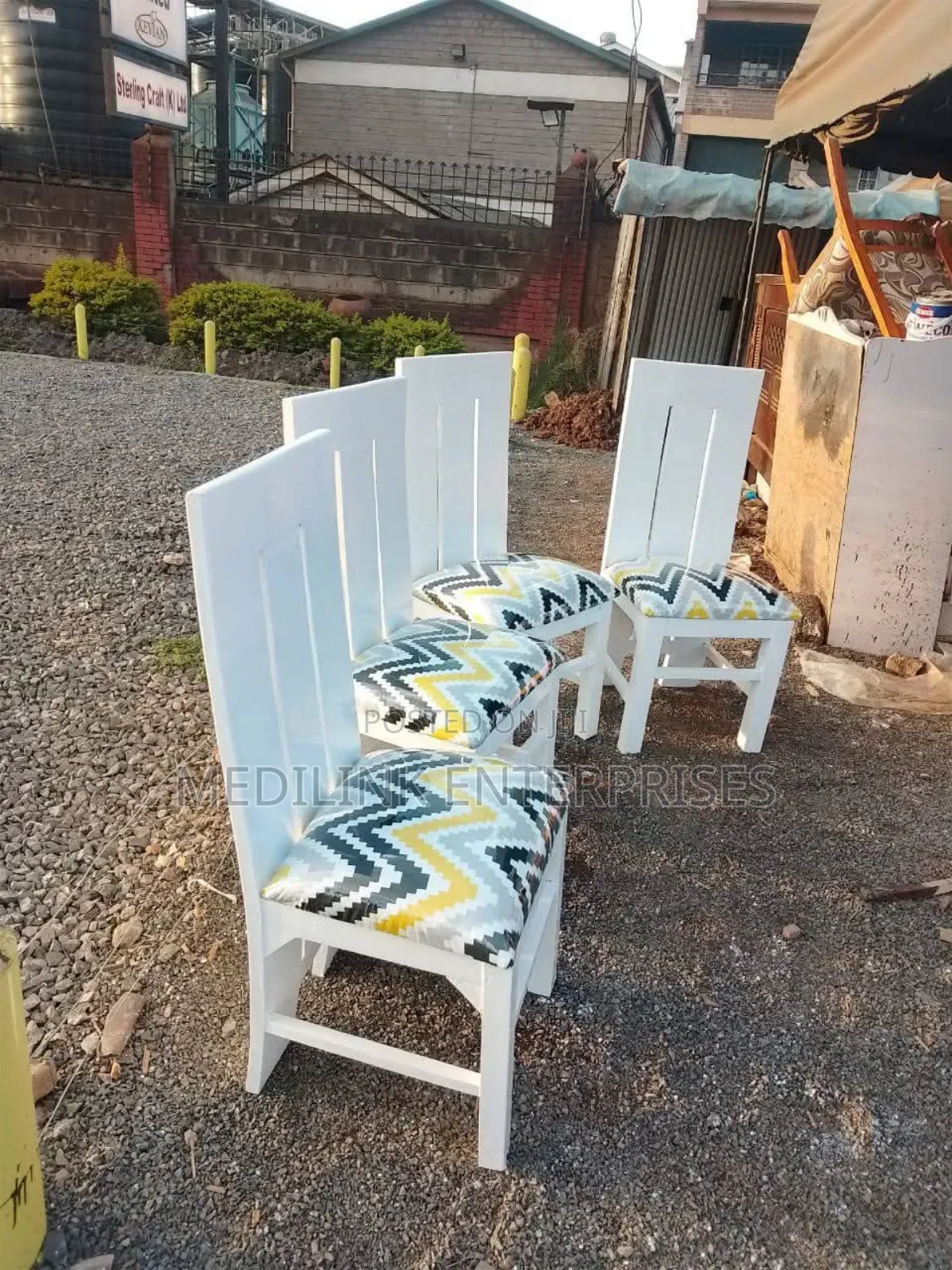 Whitish Solid Dinning Table Chairs