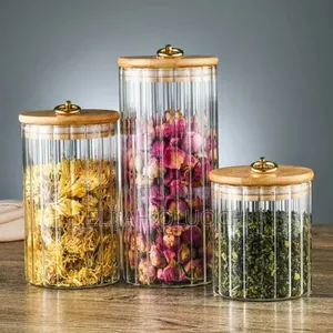 Glass Container Bamboo Lid With Golden Pull Ring