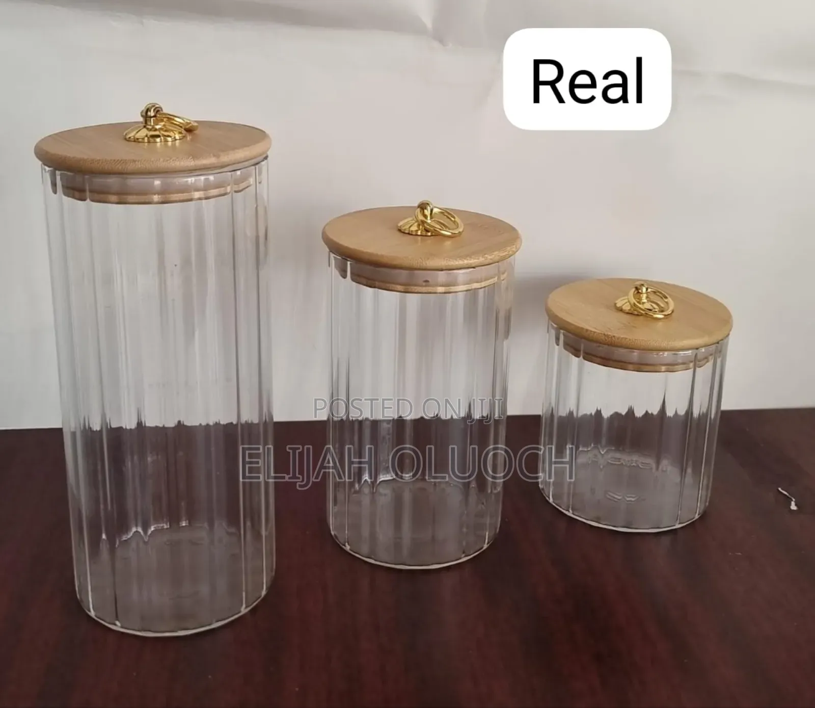 Glass Container Bamboo Lid With Golden Pull Ring
