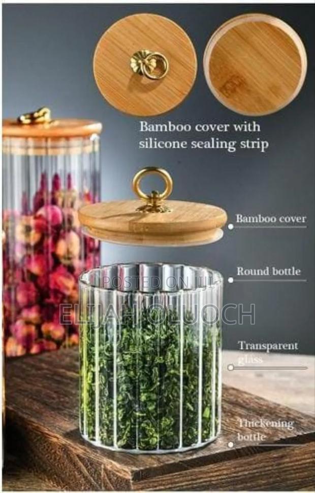 Glass Container Bamboo Lid With Golden Pull Ring - thumbnail 4