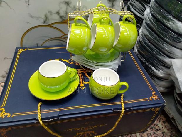 Porcelain Cup Saucer Set With Gold Rim - thumbnail 2