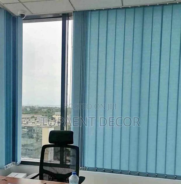 Clean Window ,Clear Focus Blue Vertical Window Blinds - main view
