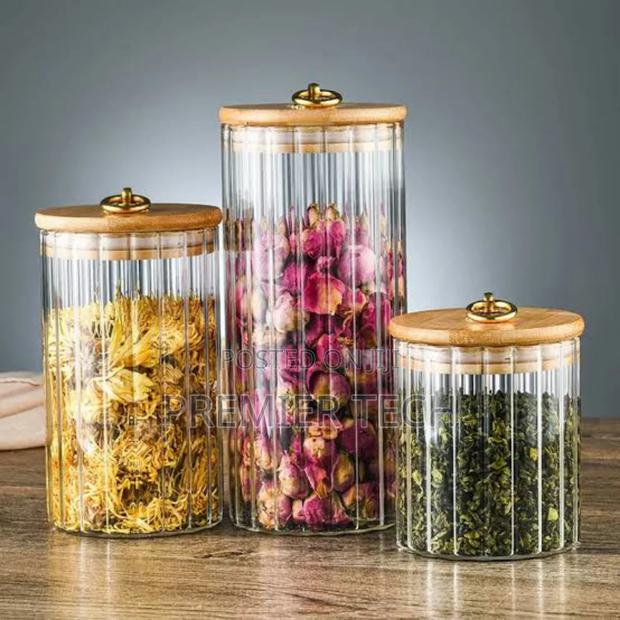 Glass Container Bamboo Lid With Golden Pull Ring - thumbnail 2