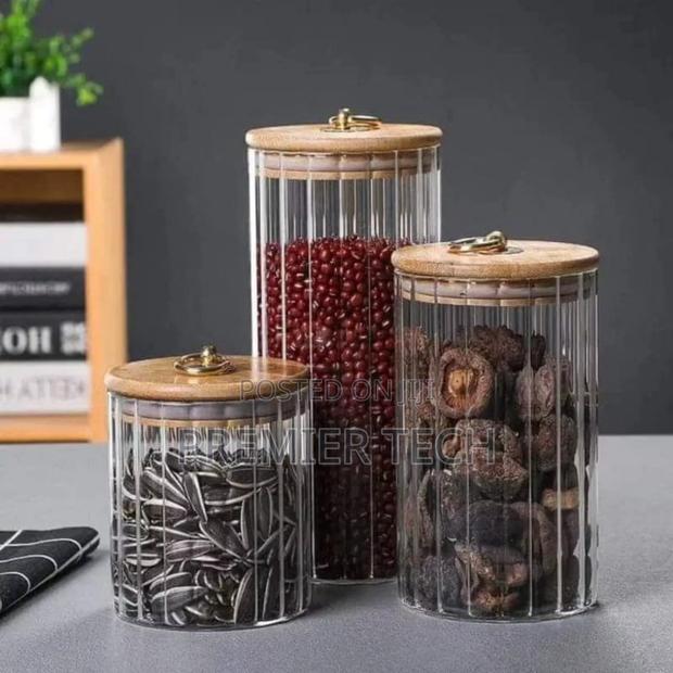 Glass Container Bamboo Lid With Golden Pull Ring - thumbnail 3