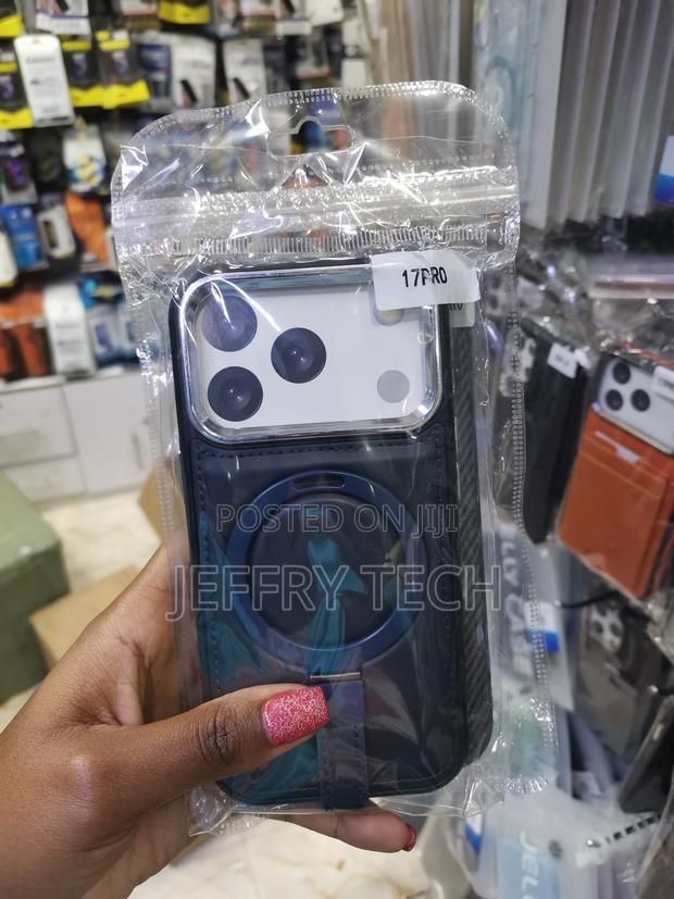 Exnox iPhone 17 Pro Leather Back Case Cover Built-in Invisible Stand - main view