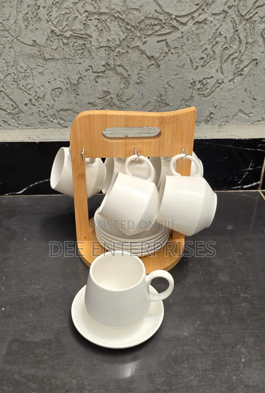 12pc Unique Cappuccino Cups With Bamboo Stand