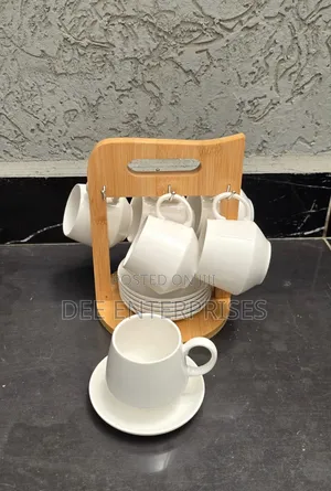 12pc Unique Cappuccino Cups With Bamboo Stand