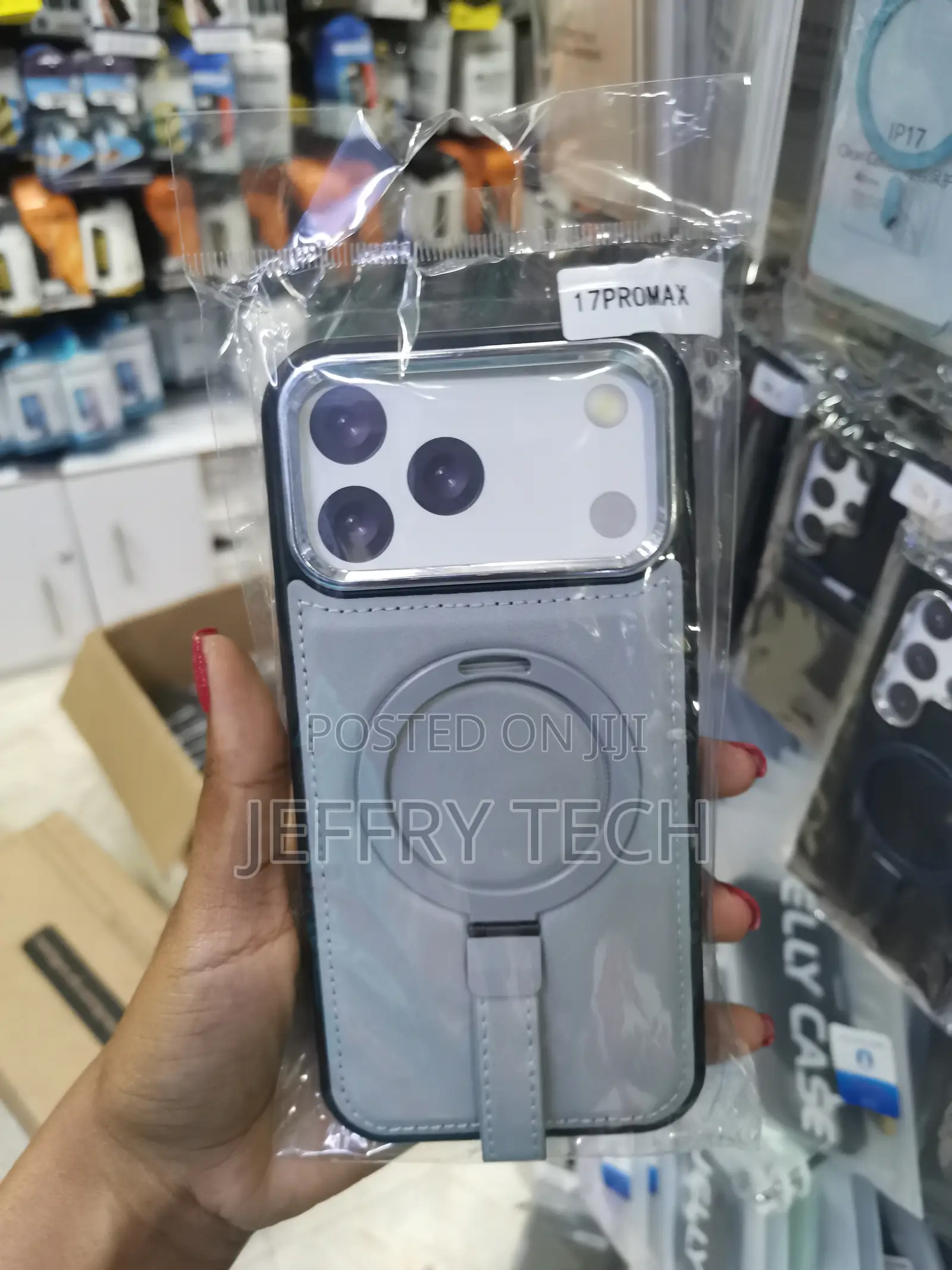 Elehold Magnetic Ring Stand Leather Back Case for iPhone 17 Pro Max