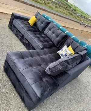 Black Tufted L-Shape Sofa 5-Seater - main view