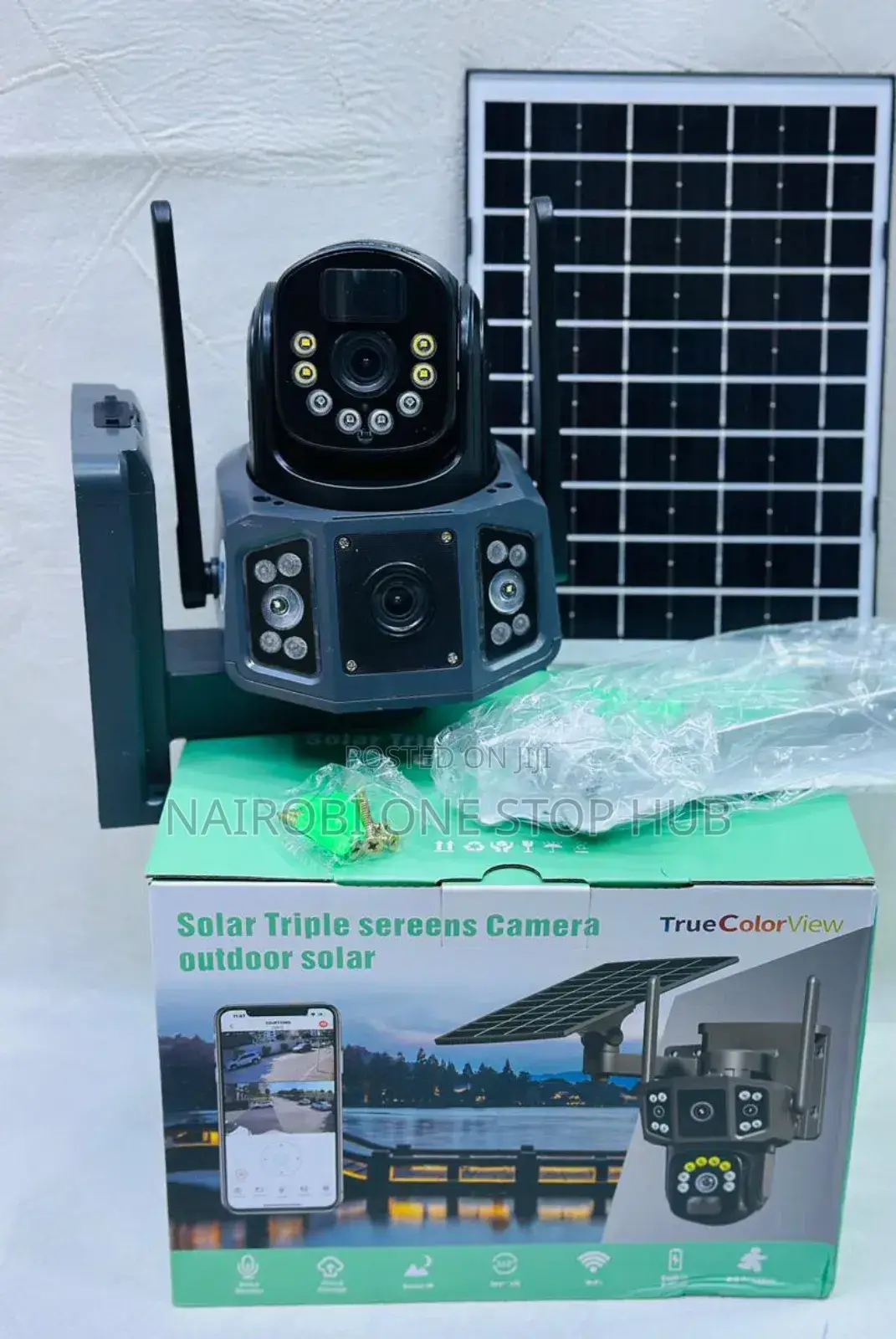 Solar-Powered Security Camera With Triple Lenses,