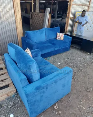 5-Seater Blue Fabric Sofa Set