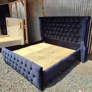 5x6 Navy Tufted Wingback Bed - main view