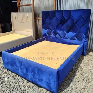5x6 Royal Blue Patterned Velvet Bed