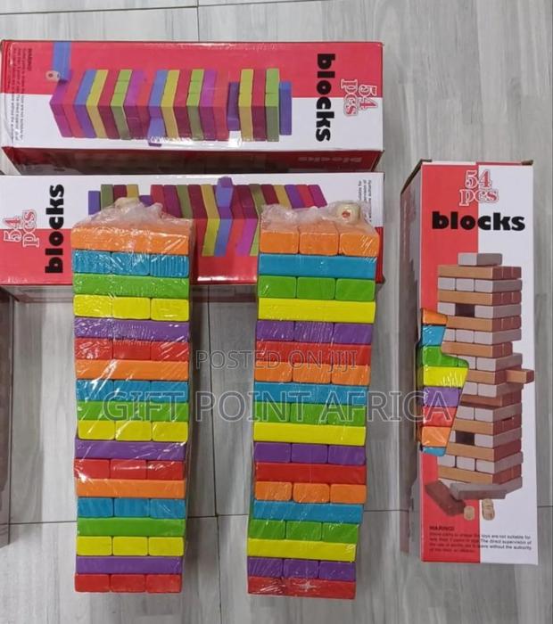 54pcs Wooden Coloured Jenga Blocks Family Game