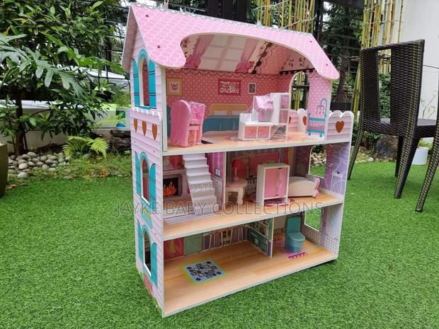 28-Inch Pink Wooden Dollhouse With Furniture - thumbnail 2