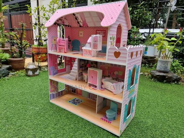 28-Inch Pink Wooden Dollhouse With Furniture - thumbnail 4