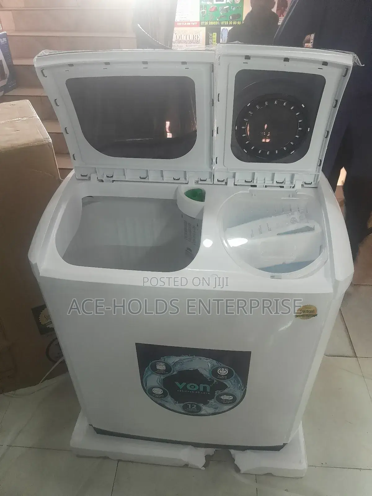 Von 11kgs Twin Tub Washing Machine - Top Loader (White)