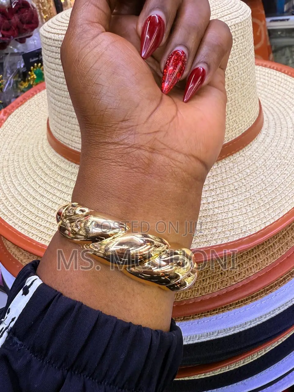 Ladies Statement Wide, Gold-Tone Metal Cuff Bangles.