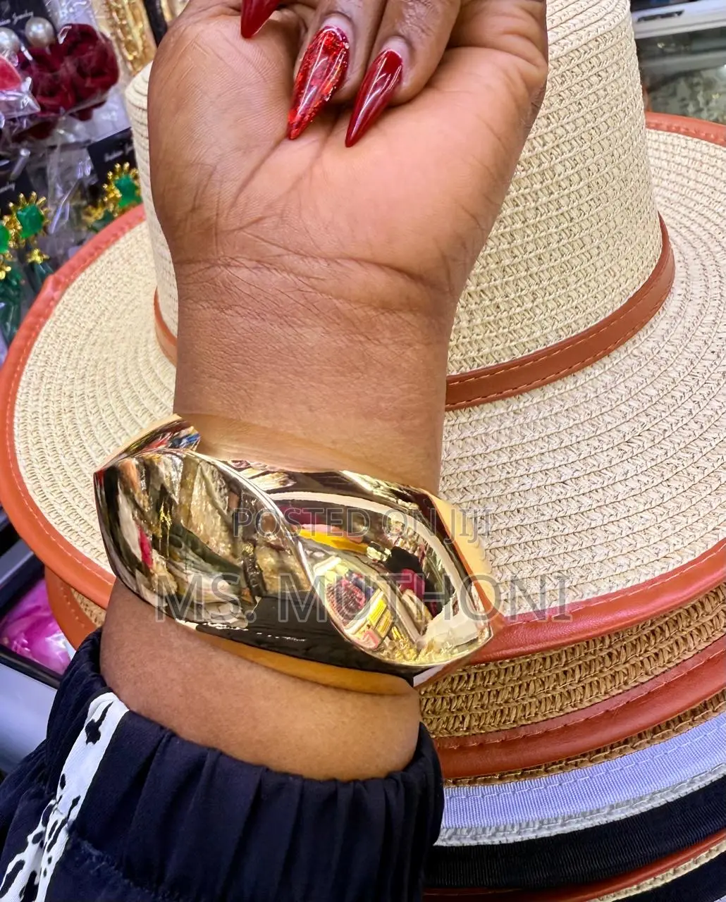 Ladies Statement Wide, Gold-Tone Metal Cuff Bangles.