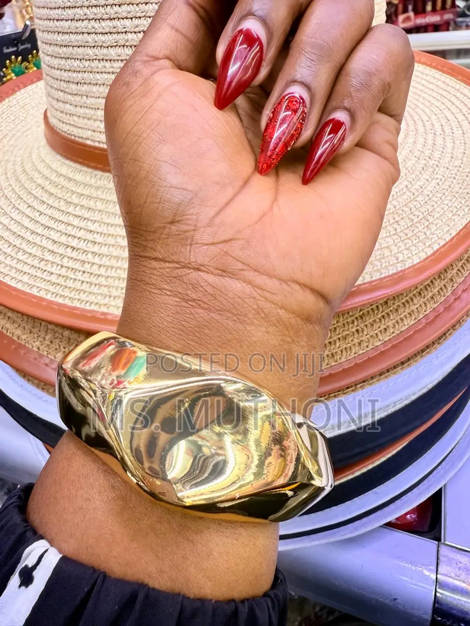 Ladies Statement Wide, Gold-Tone Metal Cuff Bangles.