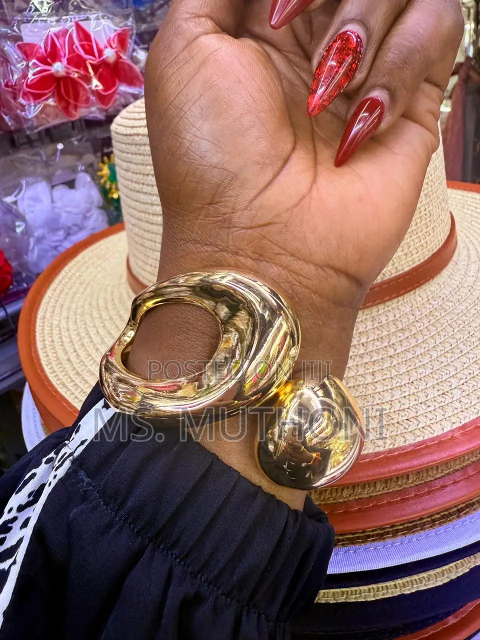 Ladies Statement Wide, Gold-Tone Metal Cuff Bangles.