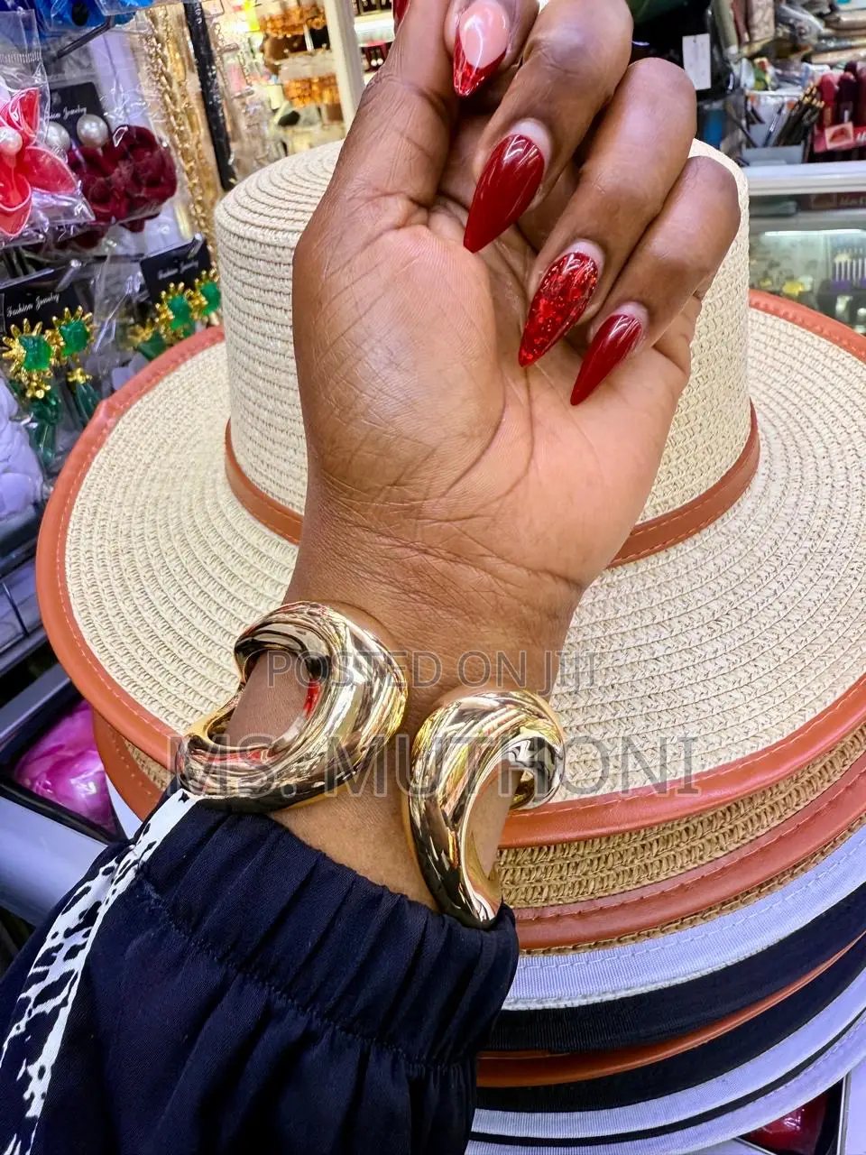 Ladies Statement Wide, Gold-Tone Metal Cuff Bangles.