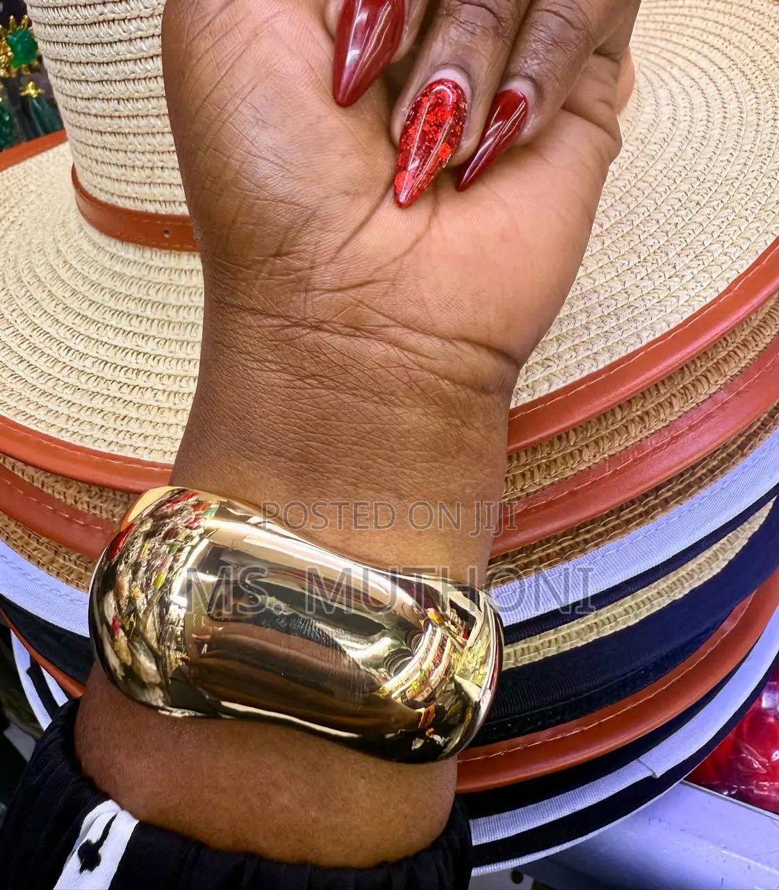 Ladies Statement Wide, Gold-Tone Metal Cuff Bangles.