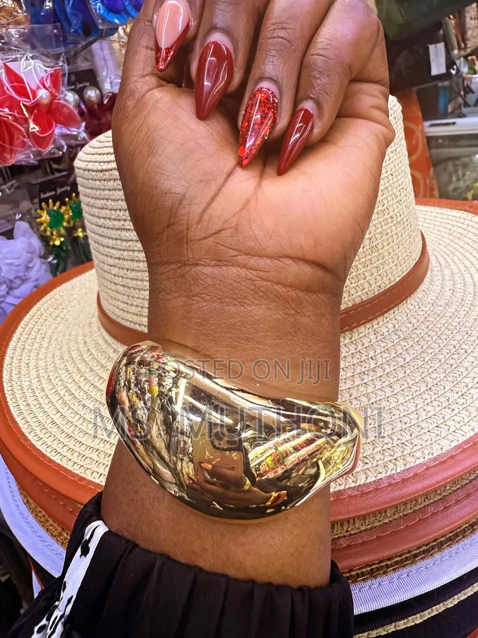 Ladies Statement Wide, Gold-Tone Metal Cuff Bangles.