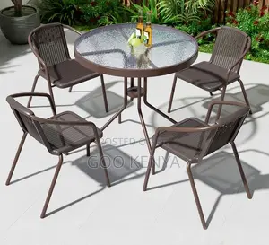 Home Dining Set; Outdoor Glass Table and Chair- Waterproof and Durable