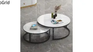 Luxury Pure Marble Top Nesting Coffee Tables With Black Stand.
