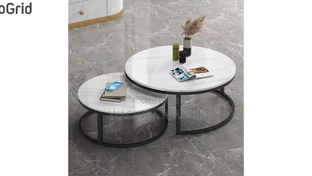 Luxury Pure Marble Top Nesting Coffee Tables With Black Stand.