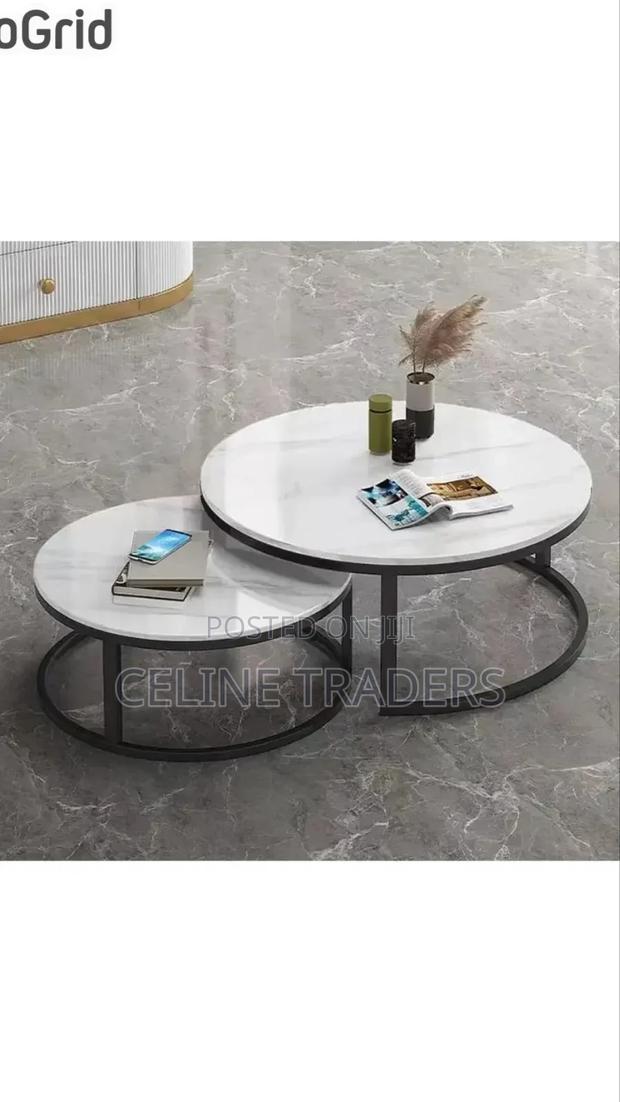 Pure Marble Top Nesting Coffee Tables With Black Stand