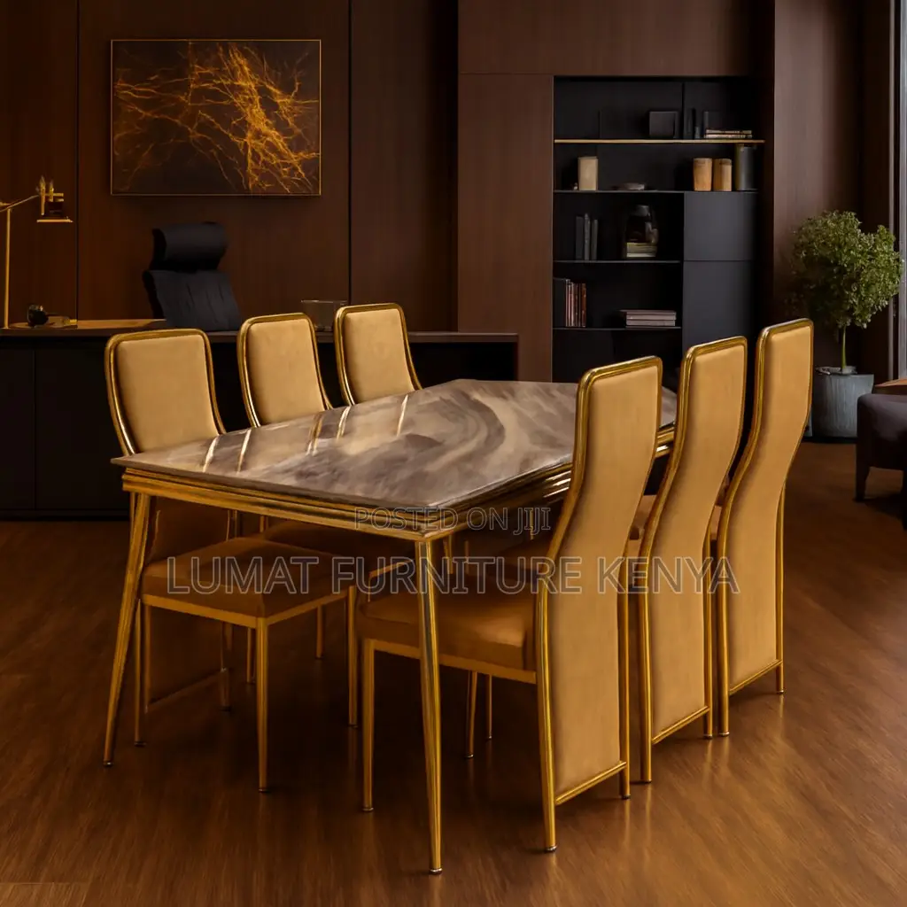6-Seater Goldish Dining Table Set