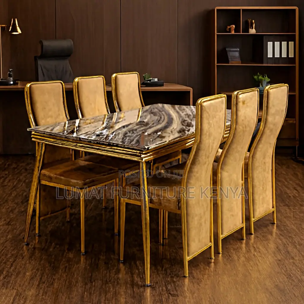 6-Seater Goldish Dining Table Set