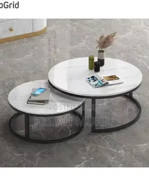 Brand New Pure Marble Top Nesting Coffee Tables With Black Stand.