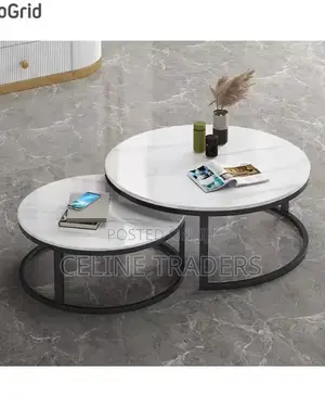 Brand New Pure Marble Top Nesting Coffee Tables With Black Stand.