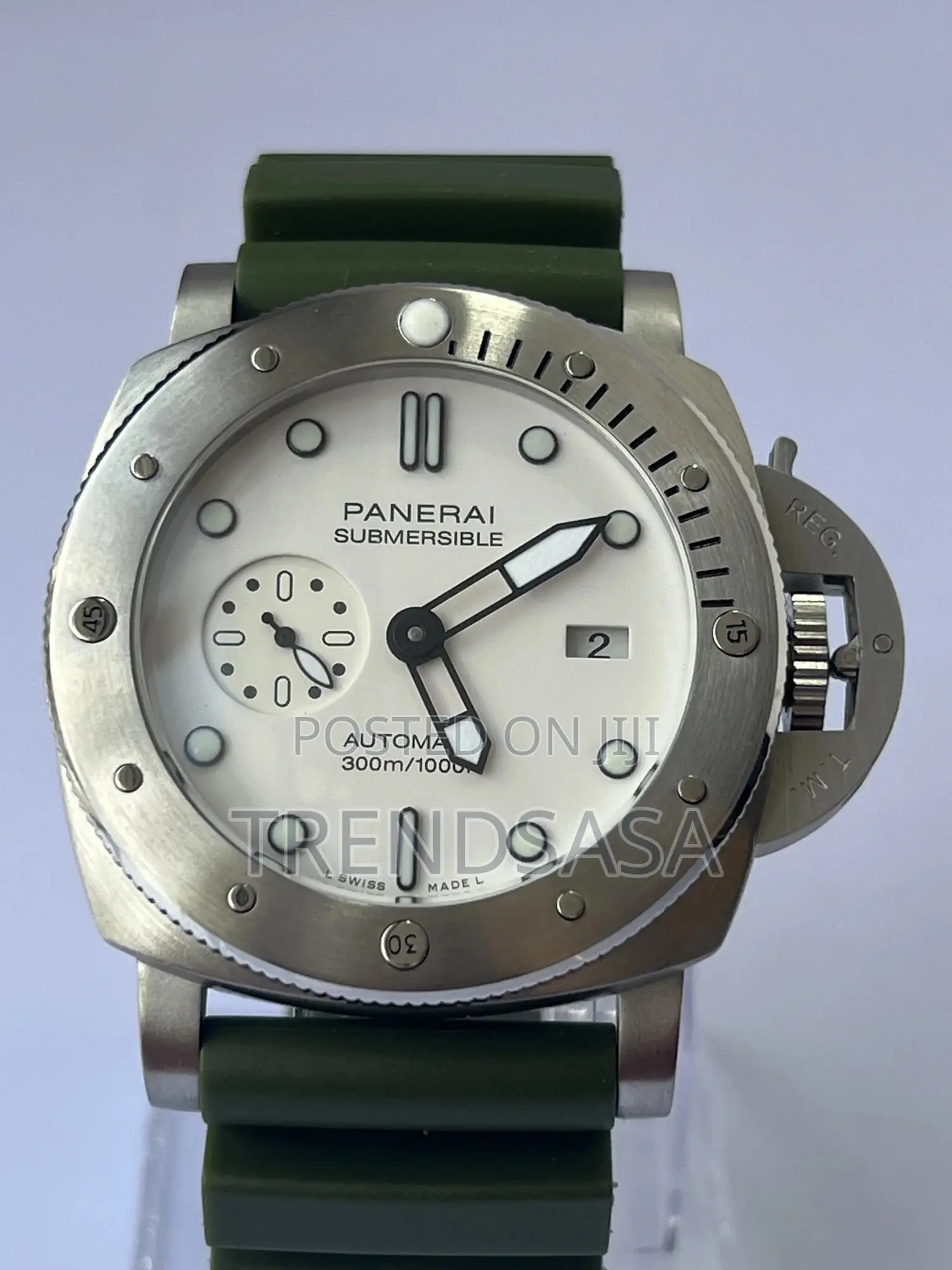Panerai Submersible Stainless Steel Green Rubber Straps