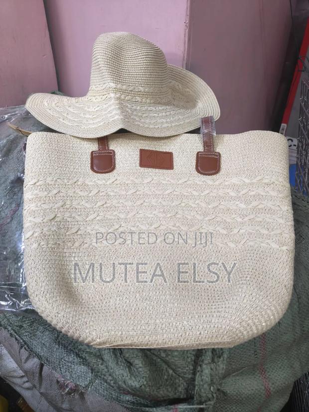 Beige Brawn Stylish Ladies Summer Straw Hats With Matching Handbags