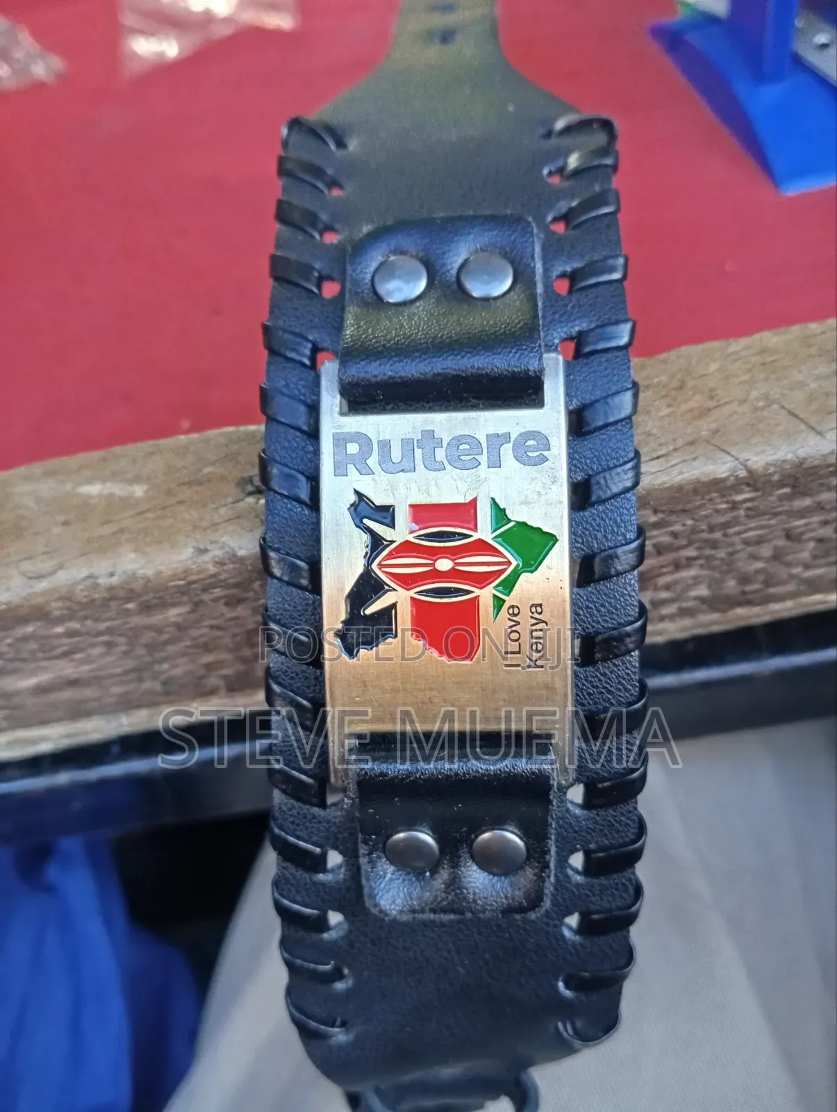 Kenyan Flag Leather Bracelet.