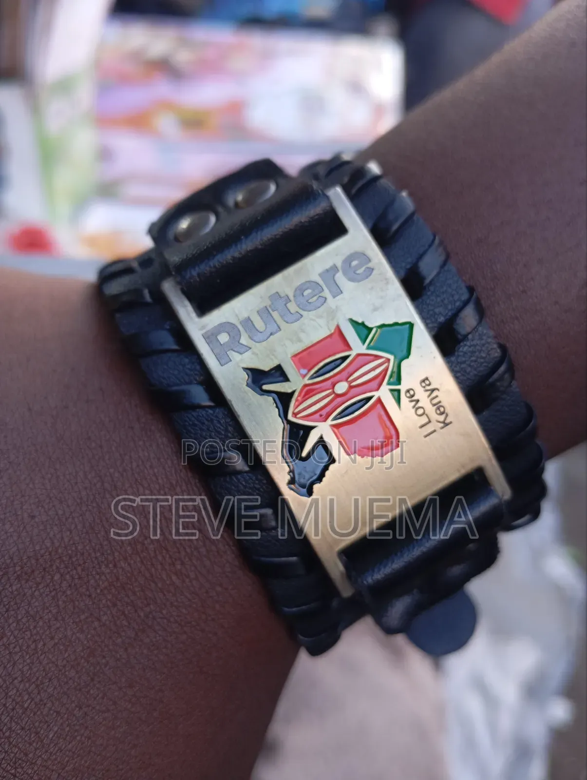 Kenyan Flag Leather Bracelet.