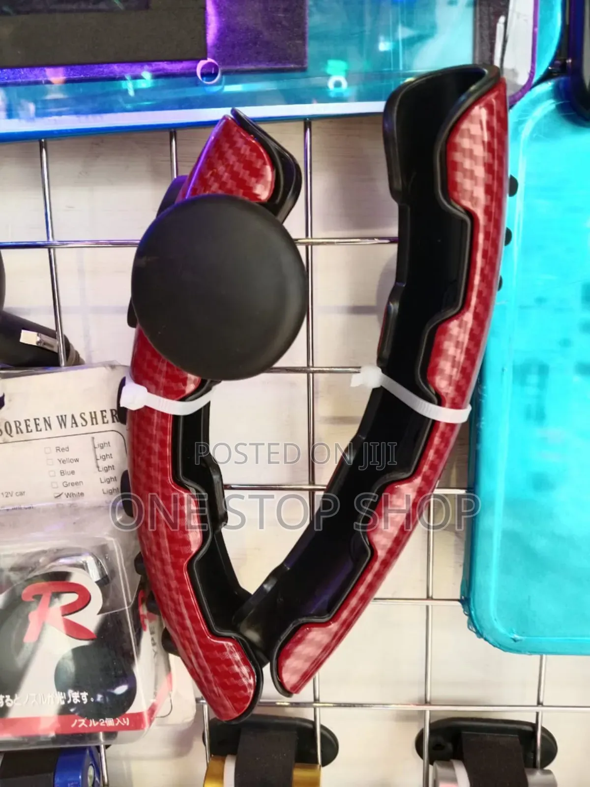 2pc Red Carbonfiber Steeringwheel Booster Cover With Power Handleknob